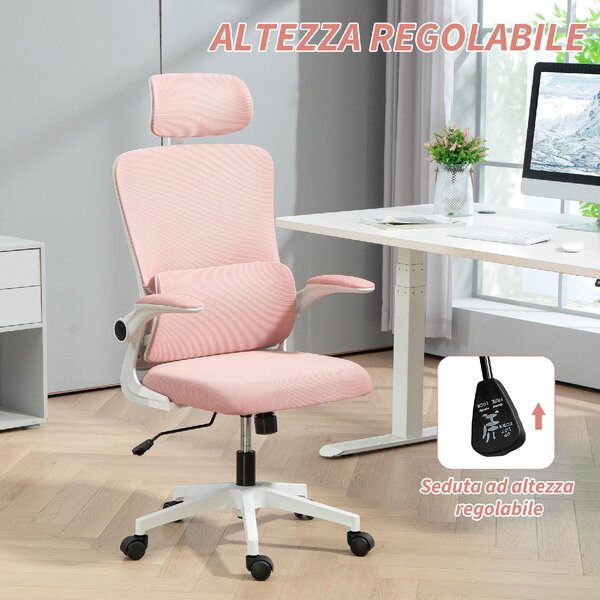 Icon Space Sedia Ergonomica con Ruote Braccioli e Poggiatesta in Tessuto Mesh colore Rosa
