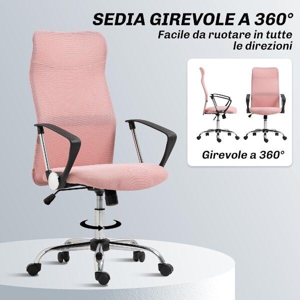 Icon Space Sedia Ergonomica con Ruote Braccioli e Poggiatesta in Tessuto Mesh colore Rosa
