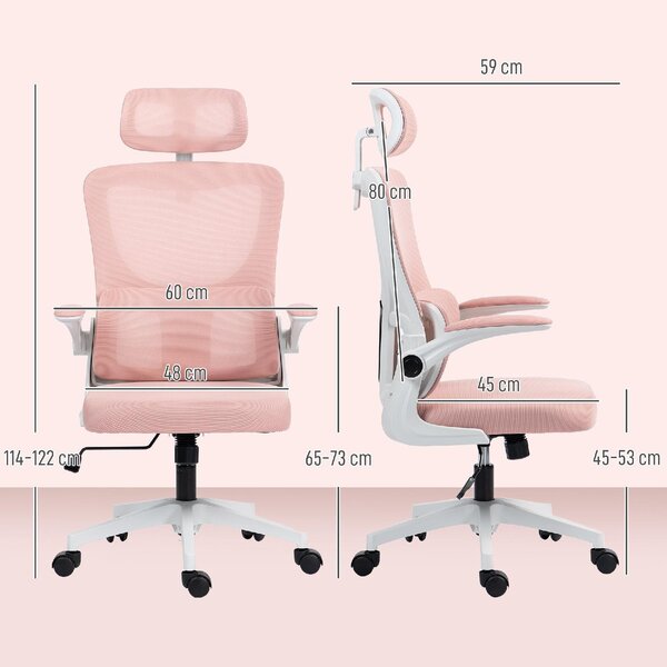 Icon Space Sedia Ergonomica con Ruote Braccioli e Poggiatesta in Tessuto Mesh colore Rosa