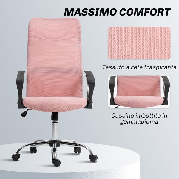 Icon Space Sedia Ergonomica con Ruote Braccioli e Poggiatesta in Tessuto Mesh colore Rosa
