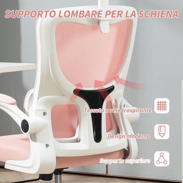Icon Space Sedia Ergonomica con Ruote Braccioli e Poggiatesta in Tessuto Mesh colore Rosa