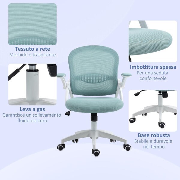 Icon Space Sedia Ergonomica con Ruote e Braccioli in Tessuto colore Azzurro