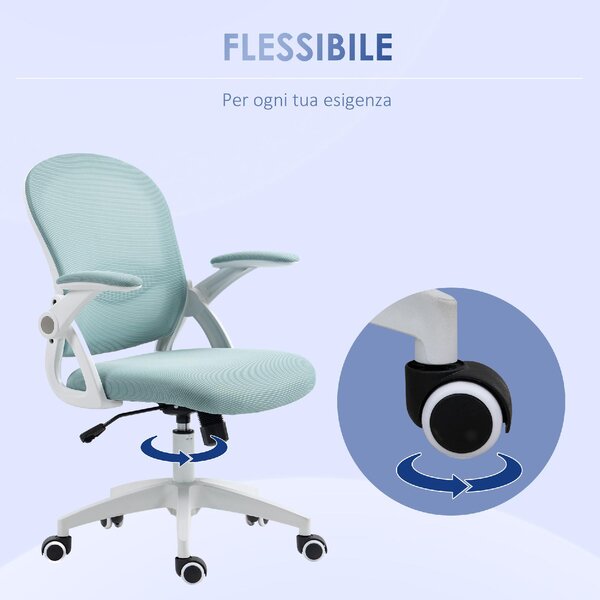 Icon Space Sedia Ergonomica con Ruote e Braccioli in Tessuto colore Azzurro