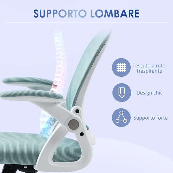 Icon Space Sedia Ergonomica con Ruote e Braccioli in Tessuto colore Azzurro