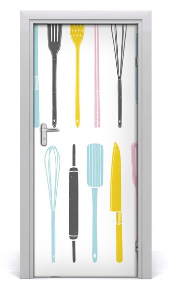 Poster adesivo per porta Utensili da cucina 75x205 cm