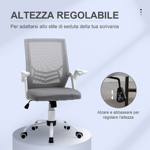 Icon Space Sedia Ergonomica con Ruote e Braccioli in Tessuto Mesh colore Grigio