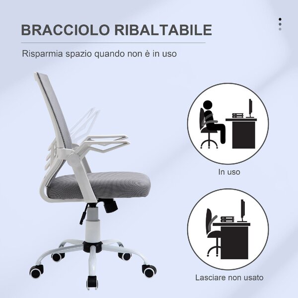 Icon Space Sedia Ergonomica con Ruote e Braccioli in Tessuto Mesh colore Grigio