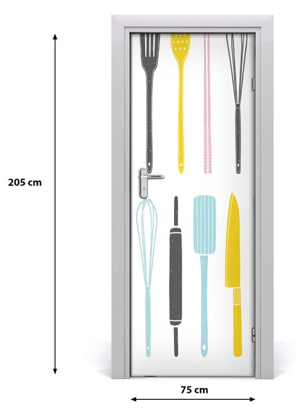 Poster adesivo per porta Utensili da cucina 75x205 cm