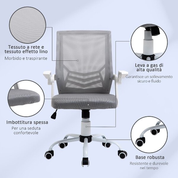Icon Space Sedia Ergonomica con Ruote e Braccioli in Tessuto Mesh colore Grigio