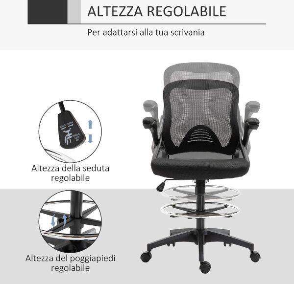 Icon Space Sedia Ergonomica con Ruote e Braccioli in Tessuto Mesh colore Nero