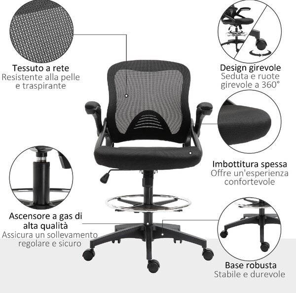 Icon Space Sedia Ergonomica con Ruote e Braccioli in Tessuto Mesh colore Nero