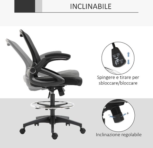 Icon Space Sedia Ergonomica con Ruote e Braccioli in Tessuto Mesh colore Nero