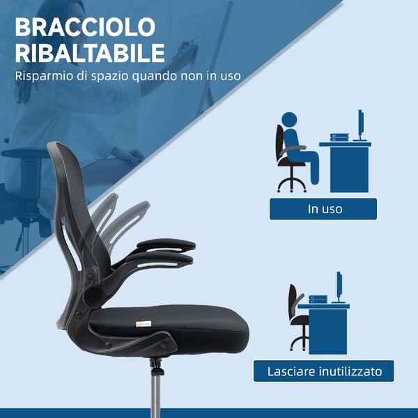 Icon Space Sedia Ergonomica con Ruote e Braccioli in Tessuto Mesh colore Nero