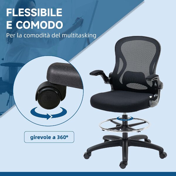 Icon Space Sedia Ergonomica con Ruote e Braccioli in Tessuto Mesh colore Nero