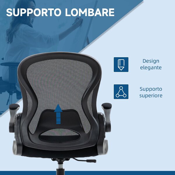 Icon Space Sedia Ergonomica con Ruote e Braccioli in Tessuto Mesh colore Nero