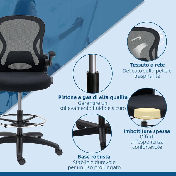 Icon Space Sedia Ergonomica con Ruote e Braccioli in Tessuto Mesh colore Nero
