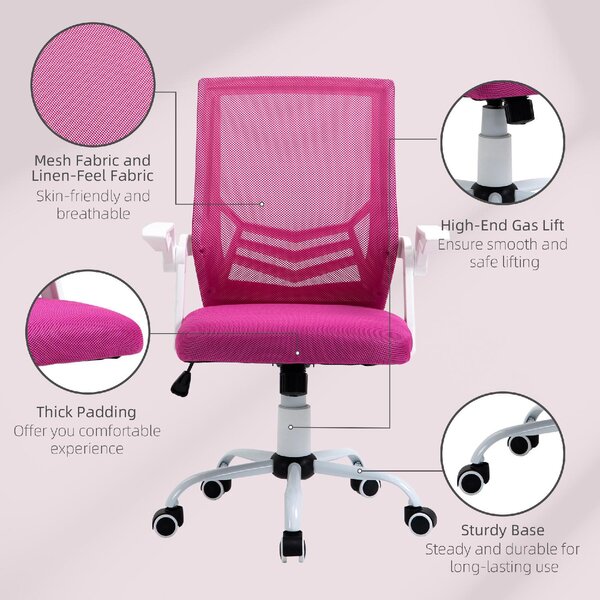 Icon Space Sedia Ergonomica con Ruote e Braccioli in Tessuto Mesh colore Rosa/Bianco
