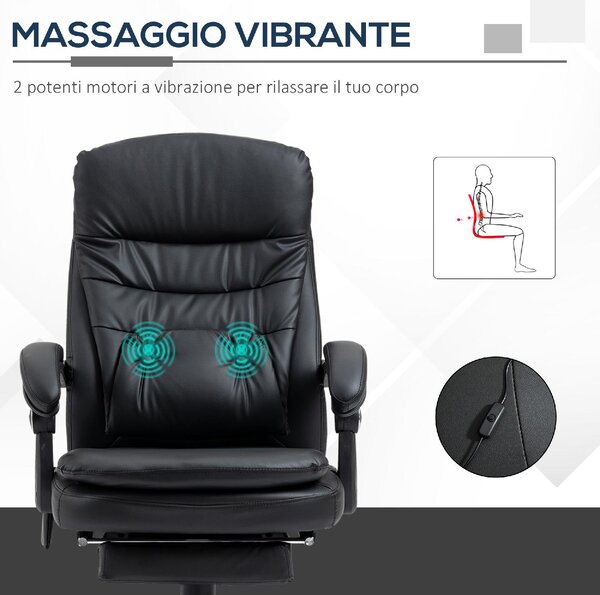 DecHome Sedia Ergonomica con Ruote e Braccioli Reclinabile con Poggiapiedi e Poggiatesta in Ecopelle colore Nero