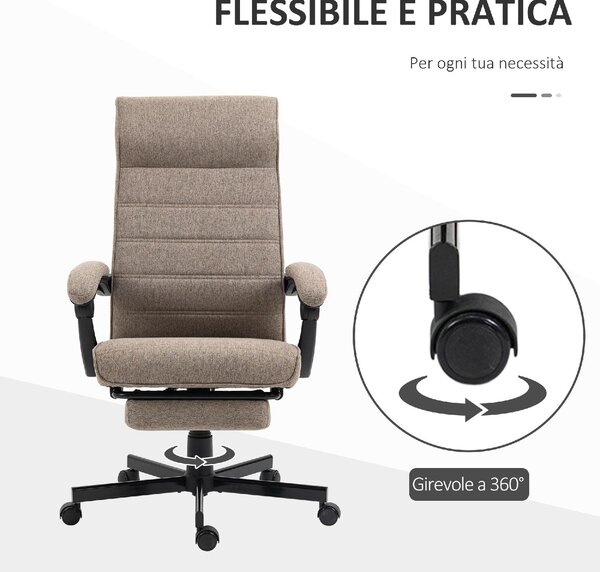 DecHome Sedia Ergonomica con Ruote e Braccioli Reclinabile con Poggiapiedi e Poggiatesta in Tessuto colore Marrone