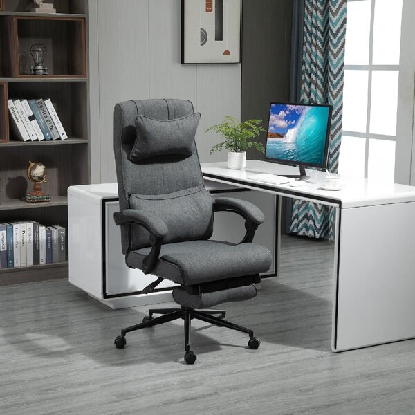 DecHome Sedia Ergonomica con Ruote e Braccioli Reclinabile con Poggiapiedi e Poggiatesta in Tessuto colore Grigio Scuro