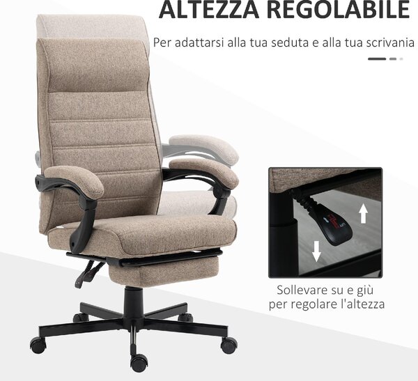 DecHome Sedia Ergonomica con Ruote e Braccioli Reclinabile con Poggiapiedi e Poggiatesta in Tessuto colore Marrone