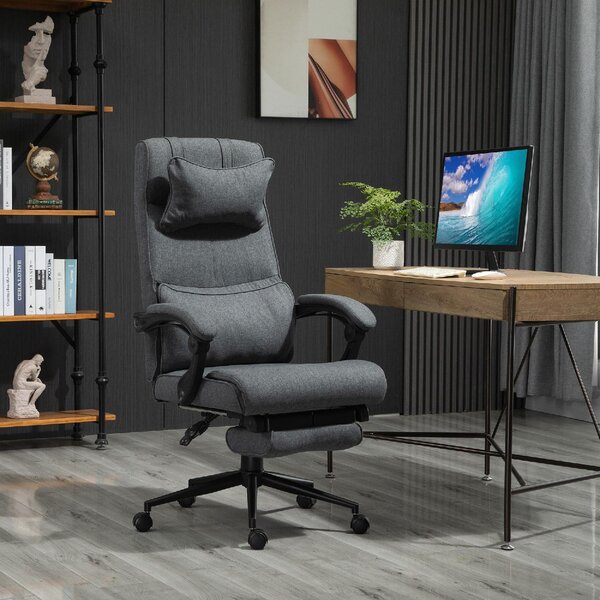 DecHome Sedia Ergonomica con Ruote e Braccioli Reclinabile con Poggiapiedi e Poggiatesta in Tessuto colore Grigio Scuro