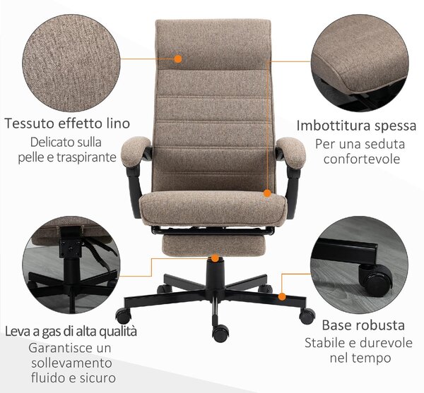 DecHome Sedia Ergonomica con Ruote e Braccioli Reclinabile con Poggiapiedi e Poggiatesta in Tessuto colore Marrone