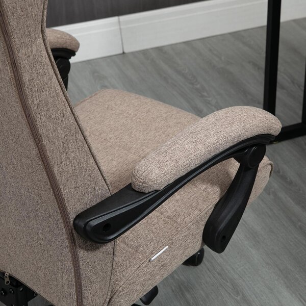 DecHome Sedia Ergonomica con Ruote e Braccioli Reclinabile con Poggiapiedi e Poggiatesta in Tessuto colore Marrone