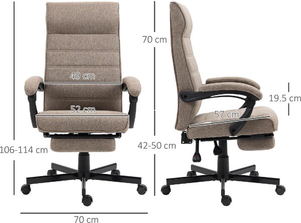DecHome Sedia Ergonomica con Ruote e Braccioli Reclinabile con Poggiapiedi e Poggiatesta in Tessuto colore Marrone