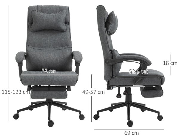 DecHome Sedia Ergonomica con Ruote e Braccioli Reclinabile con Poggiapiedi e Poggiatesta in Tessuto colore Grigio Scuro