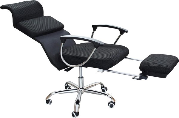 DecHome Sedia Ergonomica con Ruote e Braccioli Reclinabile con Poggiapiedi e Poggiatesta in Tessuto Mesh colore Nero