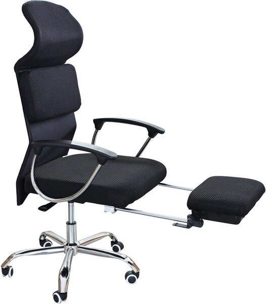 DecHome Sedia Ergonomica con Ruote e Braccioli Reclinabile con Poggiapiedi e Poggiatesta in Tessuto Mesh colore Nero