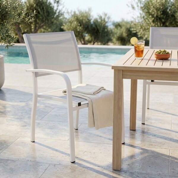 VivaGarden Sedia per Esterni Impilabile in Alluminio Dimensioni 56x65x87 cm colore Bianco - Savana