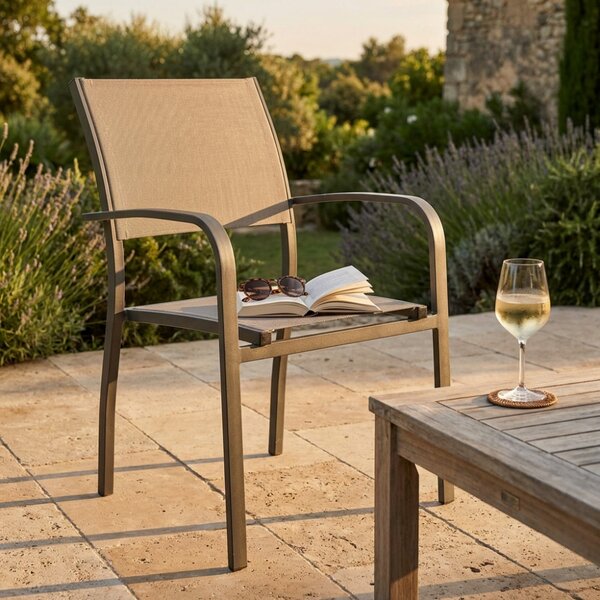 VivaGarden Sedia per Esterni Impilabile in Alluminio Dimensioni 56x65x87 cm colore Taupe - Savana