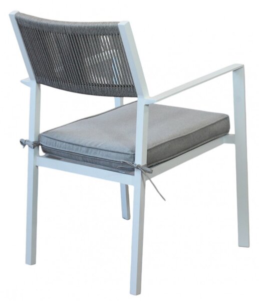 VivaGarden Sedia per Esterni Impilabile in Alluminio/Corda con Cuscino Dimensioni 55.5x62x83.5 cm colore Bianco/Beige - Marracash