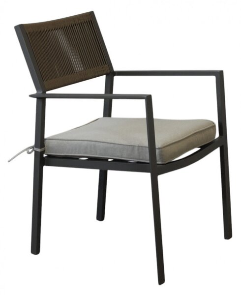 VivaGarden Sedia per Esterni Impilabile in Alluminio/Corda con Cuscino Dimensioni 55.5x62x83.5 cm colore Taupe/Beige - Marracash