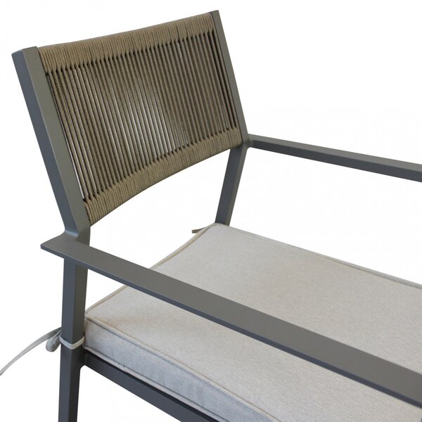 VivaGarden Sedia per Esterni Impilabile in Alluminio/Corda con Cuscino Dimensioni 55.5x62x83.5 cm colore Taupe/Beige - Marracash