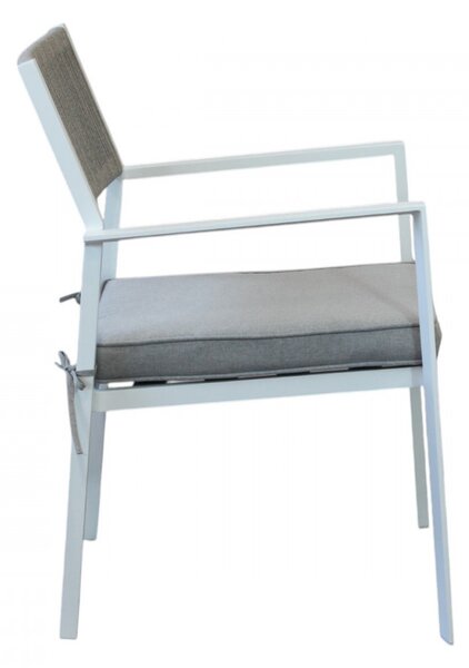 VivaGarden Sedia per Esterni Impilabile in Alluminio/Corda con Cuscino Dimensioni 55.5x62x83.5 cm colore Bianco/Beige - Marracash