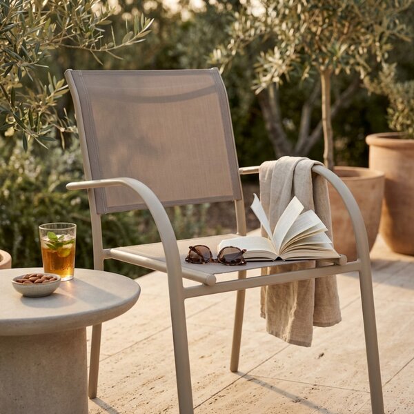 VivaGarden Sedia per Esterni Impilabile in Alluminio/Textilene Dimensioni 56x63x86 cm colore Tortora - Fairfield