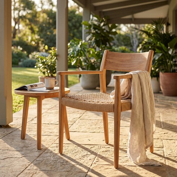 VivaGarden Sedia per Esterni Impilabile in Legno/Wicker Dimensioni 59x60x80 cm colore Marrone Chiaro - Anversa