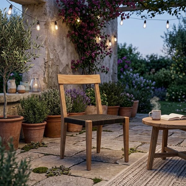VivaGarden Sedia per Esterni Impilabile in Legno/Corda Dimensioni 55x55x88 cm colore Nero/Marrone - India