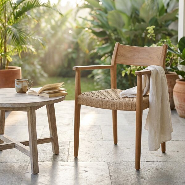 VivaGarden Sedia per Esterni Impilabile in Legno/Wicker Dimensioni 59x60x80 cm colore Marrone Chiaro - Anversa