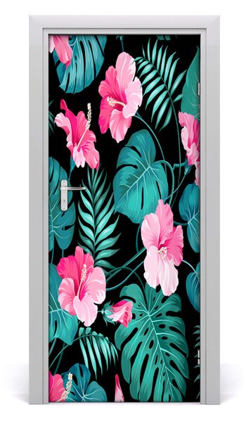Adesivo per porta interna Fiori hawaiani 75x205 cm