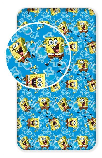 Lenzuolo con angoli per bambini blu in cotone 90x200 cm Sponge Bob "Blue" – Jerry Fabrics