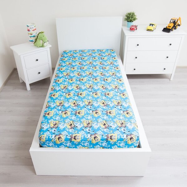Lenzuolo con angoli per bambini blu in cotone 90x200 cm Sponge Bob "Blue" – Jerry Fabrics