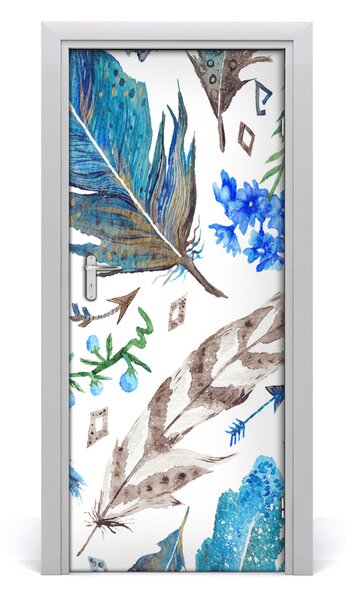 Adesivo per porta Piume e fiori 75x205 cm