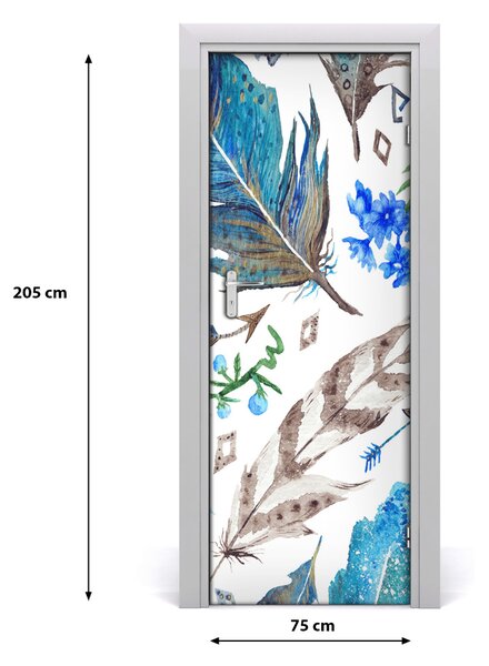 Adesivo per porta Piume e fiori 75x205 cm