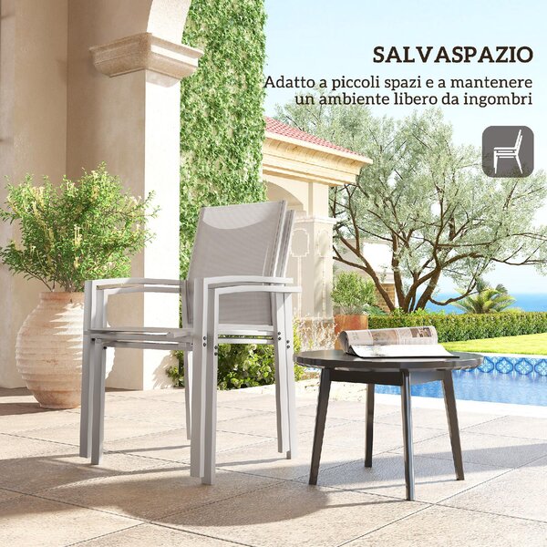VivaGarden Sedia per Esterni Impilabile Set 2 Sedie da Giardino in Alluminio/Textilene Dimensioni 56x58x89 cm colore Grigio Chiaro