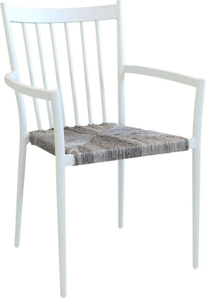 VivaGarden Sedia per Esterni Impilabile in Wicker/Textilene Dimensioni 55x57x86 cm colore Bianco/Grigio - Martinica