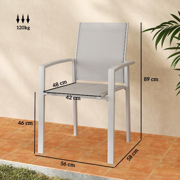VivaGarden Sedia per Esterni Impilabile Set 2 Sedie da Giardino in Alluminio/Textilene Dimensioni 56x58x89 cm colore Grigio Chiaro